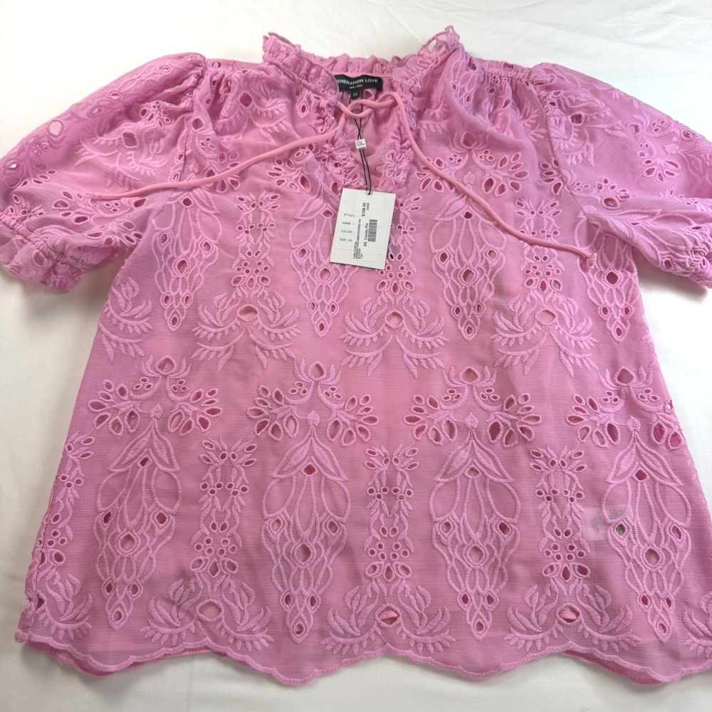 Generation Love Lara Blouse Womens XS Embroidered Lace Candy Pink NWT